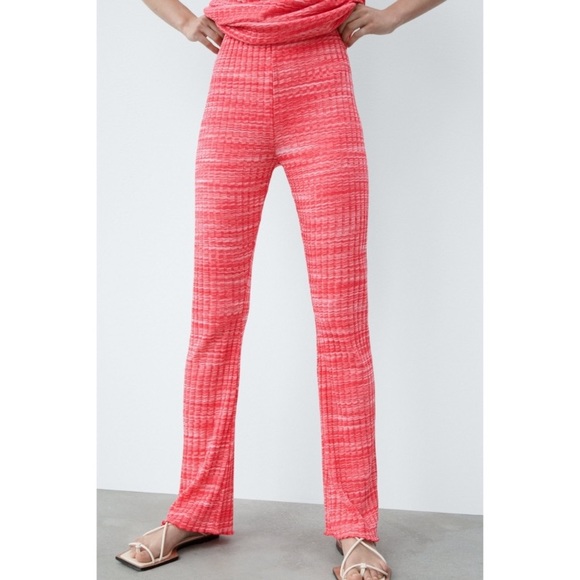 BNWT ZARA Ribbed High Rise Flare Pant, stretch, pull-on - Picture 7 of 7